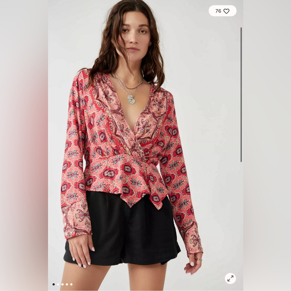 Free People-Falling for You-Floral-Pink-Boho-V-neckFaux Wrap-Peplum-XS